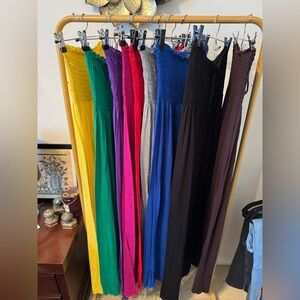 9 Strapless Smocked Maxi Dresses or Skirts Assorted Colors